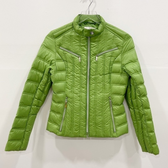 Laundry Shelli Segal Short Feather Down Puffer Jacket Green Full Zip Small S - Picture 1 of 10